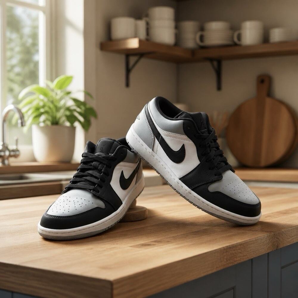 Nike Air Jordan 1 Low Shadow Toe Gray Black 553558-052 Men's Size US 9.5